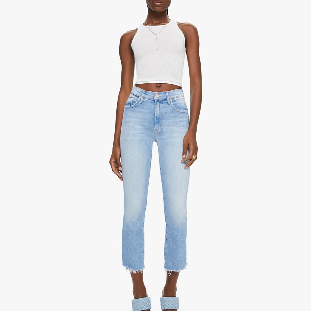 MOTHER Sky Blue Cropped Jeans